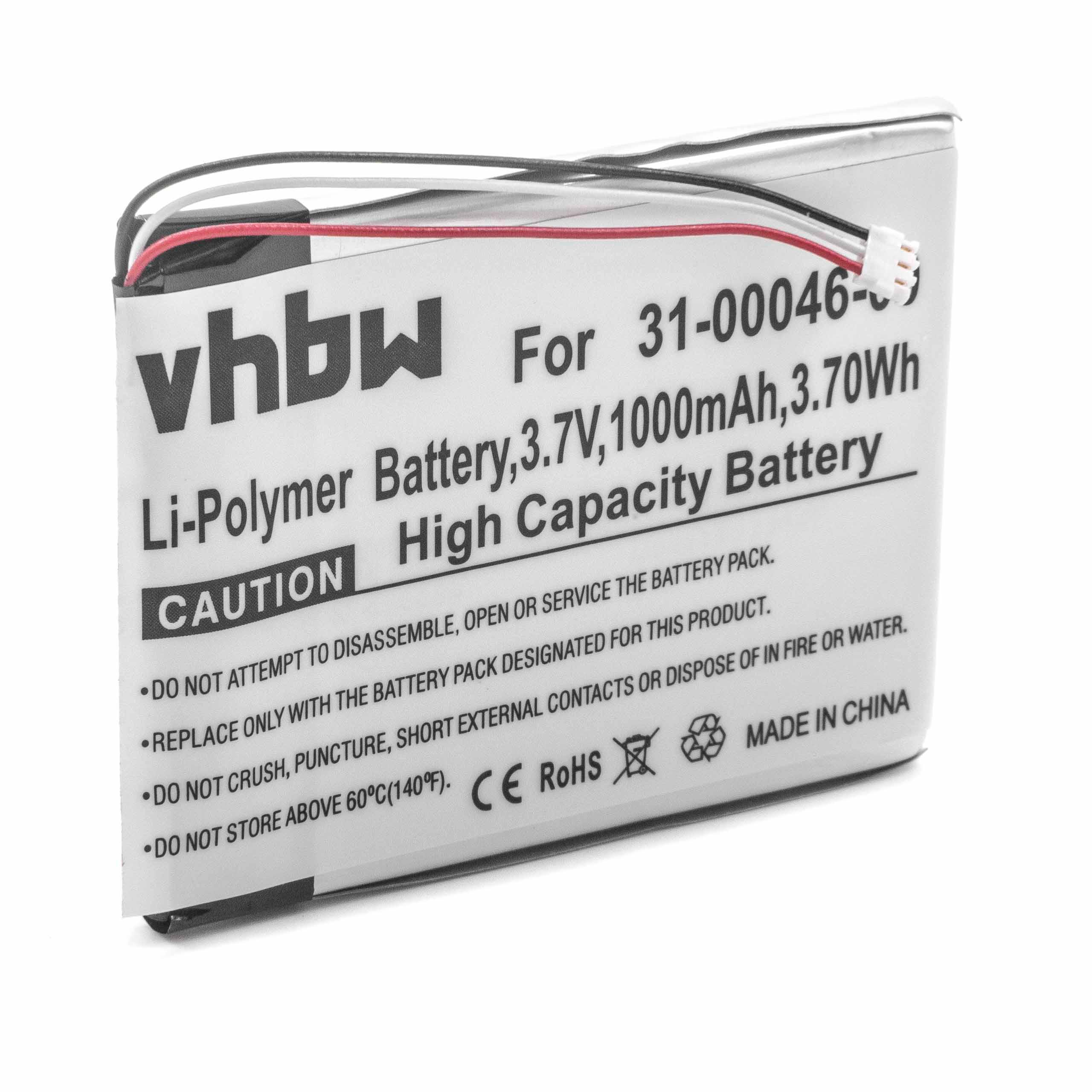 3.7 Navi, Cam VHBW Volt, 1000 Li-Polymer - Akku kompatibel mit Dash 20 Garmin