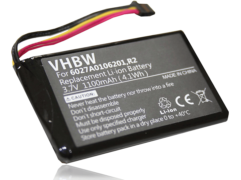 VHBW kompatibel mit TomTom Go 6200, 5200, 9000, 6000, 6100, 6250, 5000, 5100, 500 (2013), 4FL60 Li-Ion Akku - Navi, 3.7 Volt, 1100