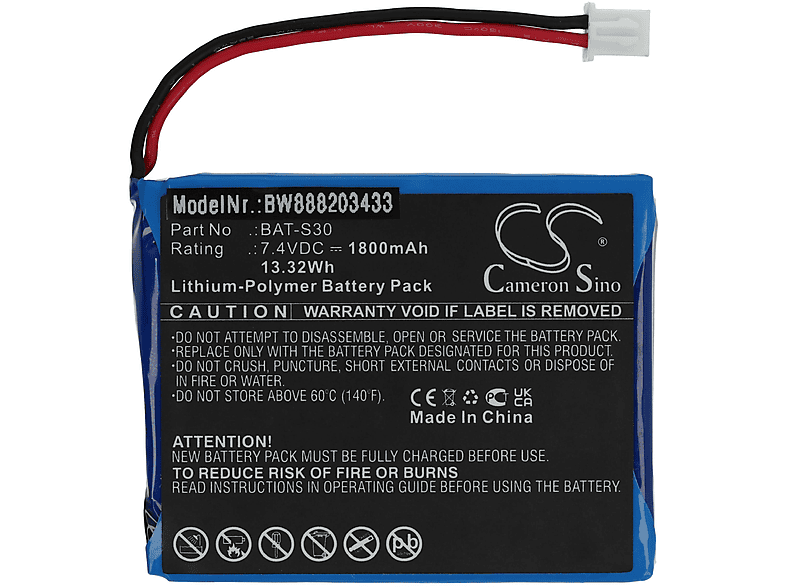 Deviser Akku Li-Polymer S30 VHBW kompatibel 7.4 - Volt, 1800 Messgerät, mit