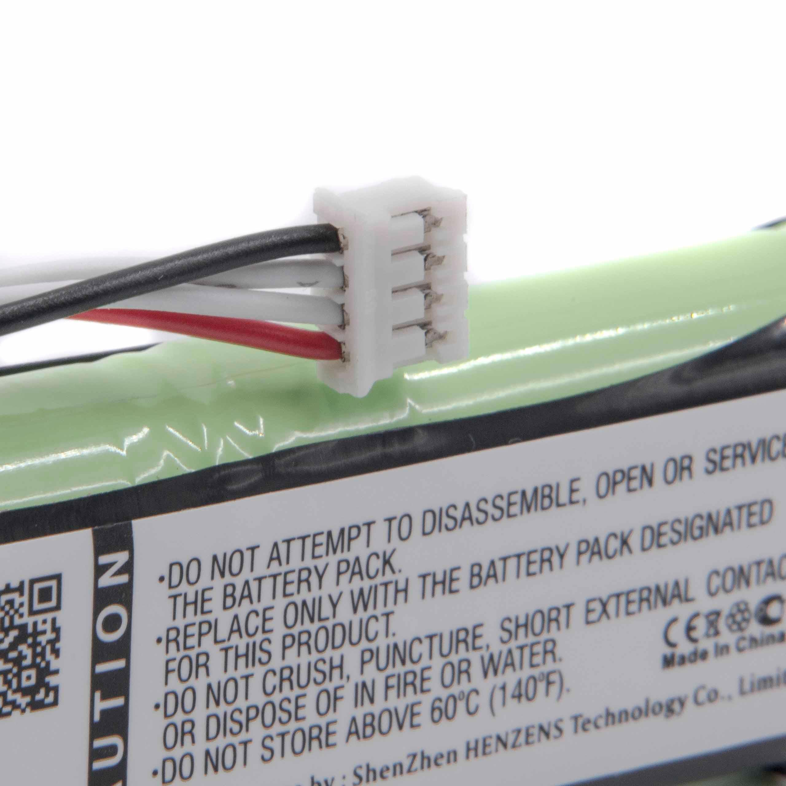 Eine Batterie mit angebrachten Drähten und Steckern, mit einem grauen Kunststoffteil.