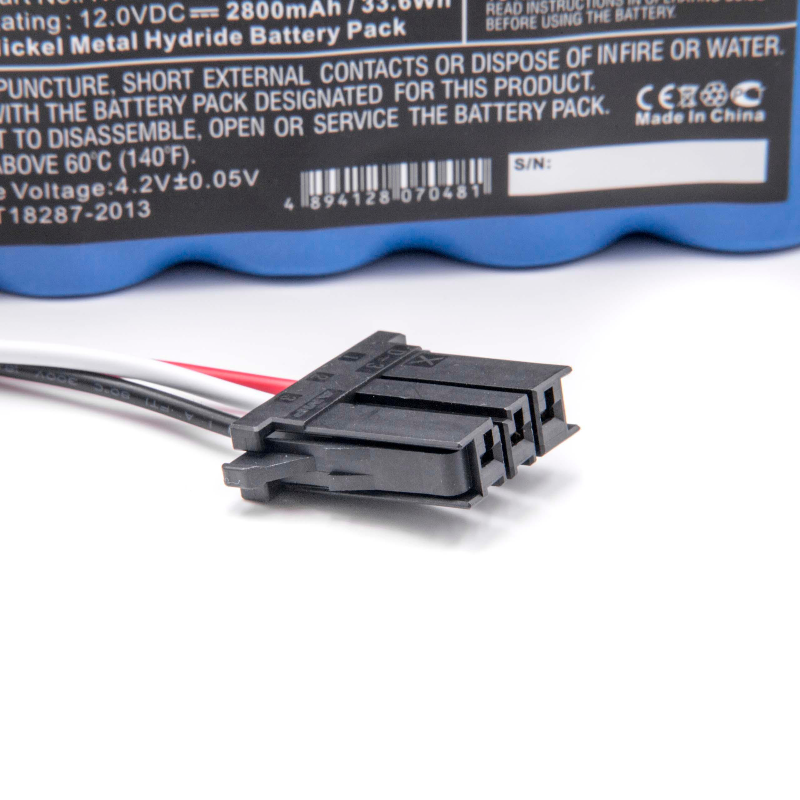 Nahaufnahme einer Batterie mit Stecker und Produktetikett.