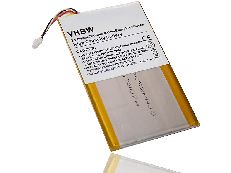 VHBW kompatibel mit Creative Labs Zen Vision M, M 30GB Li-Polymer Akku - MP3, 3.7 Volt, 1700