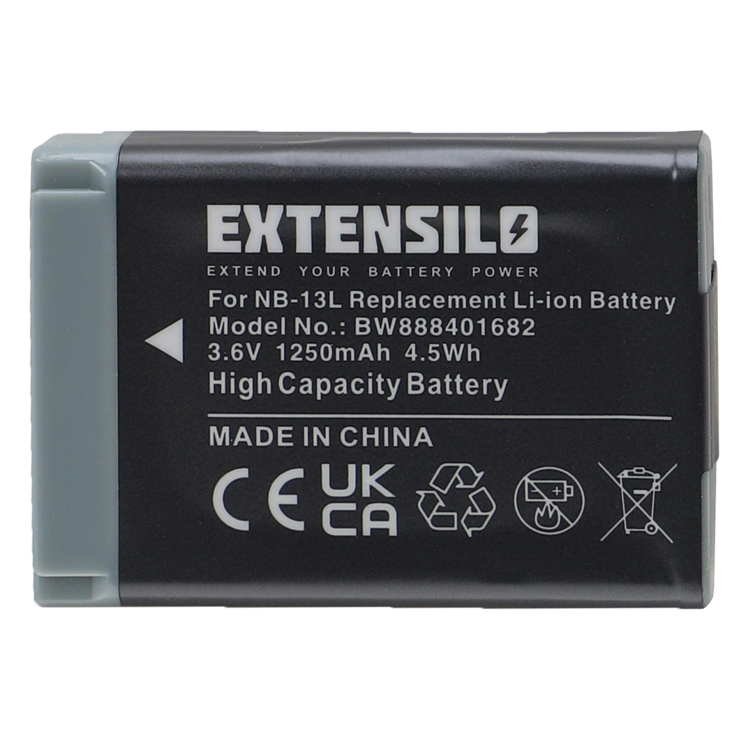 Li-Ion EXTENSILO 3.6 für Volt, Ersatz Akku, Canon NB-13L 1250 für mAh