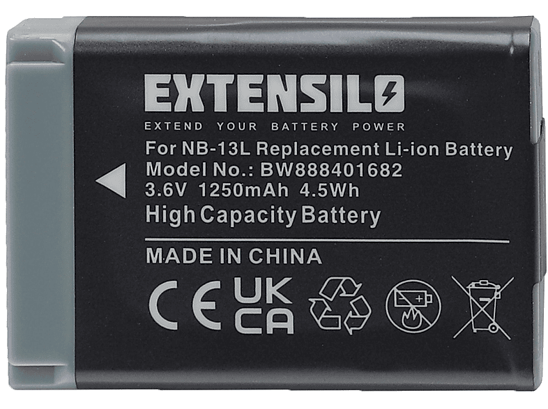 EXTENSILO Ersatz für Canon NB-13L für Li-Ion Akku, 3.6 Volt, 1250 mAh