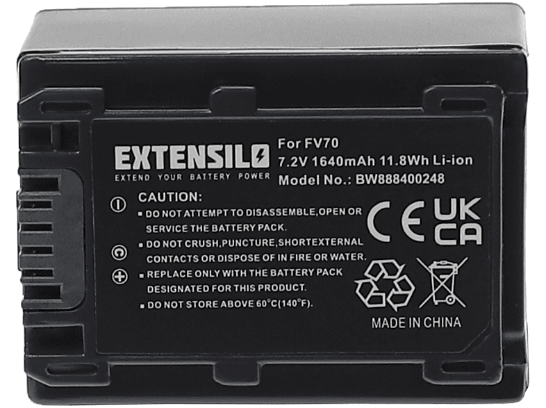 EXTENSILO kompatibel mit Sony HDR-XR520VE, HDR-XR550, HDR-XR550E, HDR-XR520E, HDR-XR550V, HDR-XR520V Li-Ion Akku - Kamera, 7.2 Volt, 1640