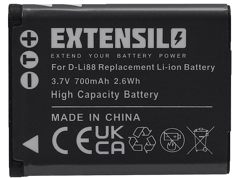 EXTENSILO kompatibel mit Panasonic HX-WA10, HX-DC2, HX-DC1, HX-DC10 Li-Ion Akku - Kamera, 3.7 Volt, 700