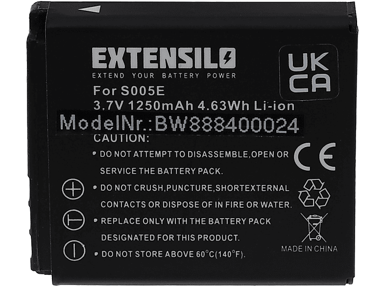 EXTENSILO kompatibel mit Panasonic Lumix DMC-FX8, DMC-FX9, DMC-FX50, DMC-LX1, DMC-LX2, DMC-LX3 Li-Ion Akku - Kamera, 3.7 Volt, 1250