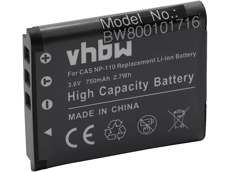 VHBW Ersatz für Casio NP-160, NP-110DBA, NP-110, NP-110L für Li-Ion Akku - Kamera, 3.6 Volt, 750