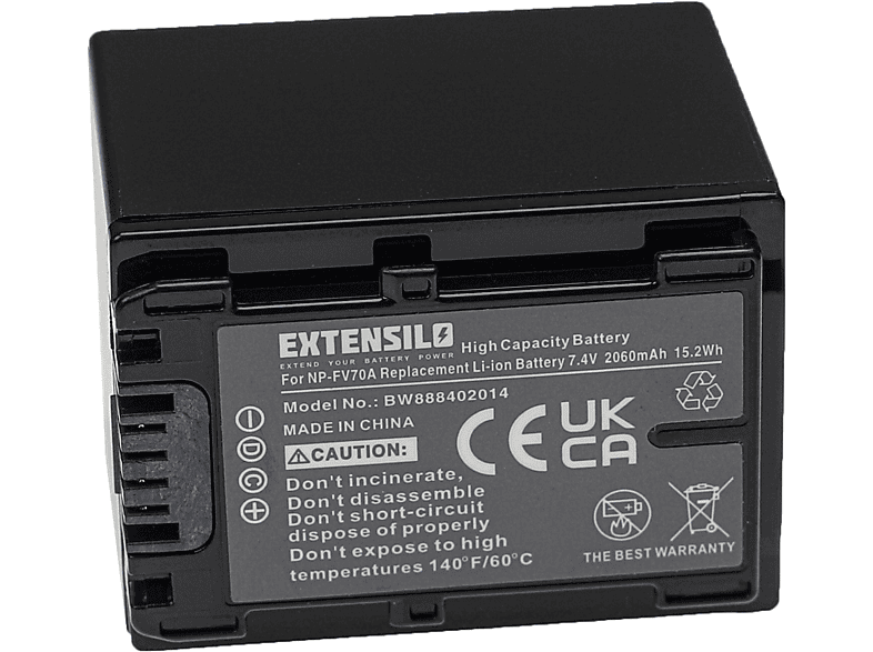 EXTENSILO kompatibel mit Sony DCR-SX60E, DCR-SX65E, DCR-SX45ER, DCR-SX53E, DCR-SX65, DCR-SX63E, DCR-SX50E Li-Ion Akku - Kamera, 7.4 Volt, 2060