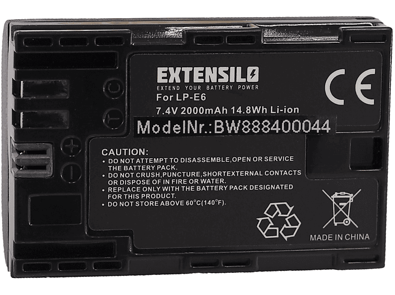 BG-E6 2000 7.4 EXTENSILO mit Batteriegriff Canon kompatibel Volt, Akku Kamera, Li-Ion -
