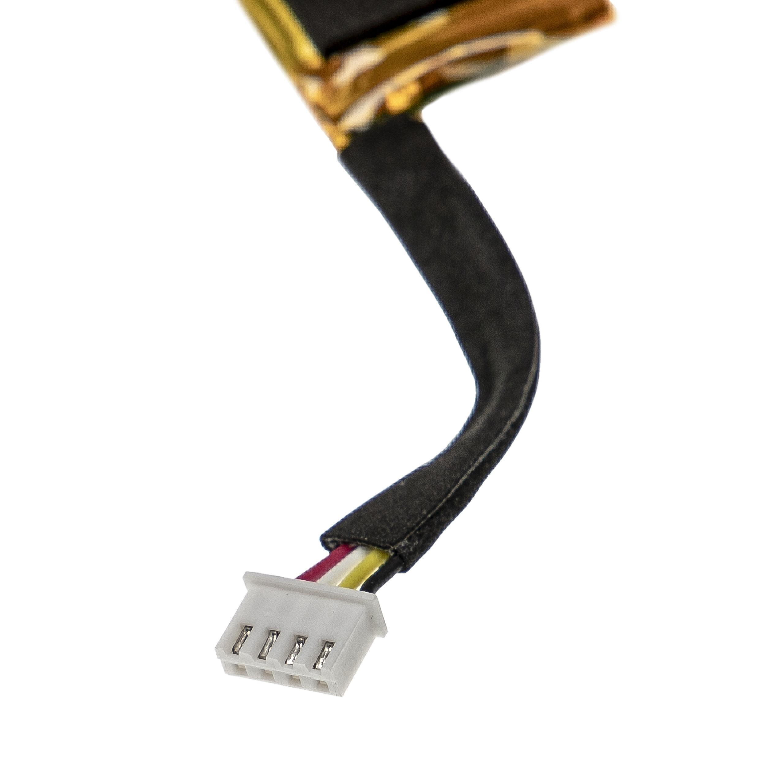 Weißer Stecker mit roten, schwarzen, gelben und weißen Drähten. Die Drähte sind gebogen.