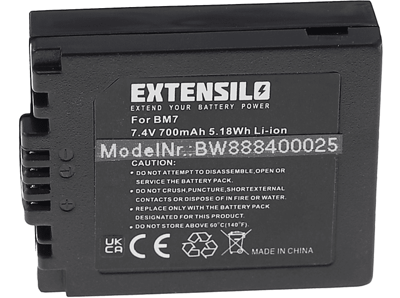 EXTENSILO Ersatz für Panasonic CGA-S002A/1B, , CGA-S002E/1B für Li-Ion Akku - Kamera, 7.4 Volt, 700