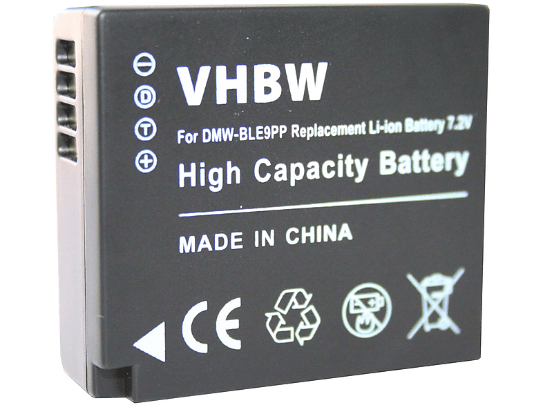 VHBW Ersatz für Panasonic DMW-BLE9E, Kamera, für Li-Ion 750 7.2 DMW-BLE9 - Akku Volt