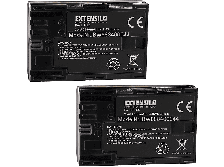 EXTENSILO kompatibel mit Batteriegriff BG-9, BG-E7, Canon - BG-E13, 2000 7.4 Akku Li-Ion Volt, Kamera, BG-E6, BG-E14