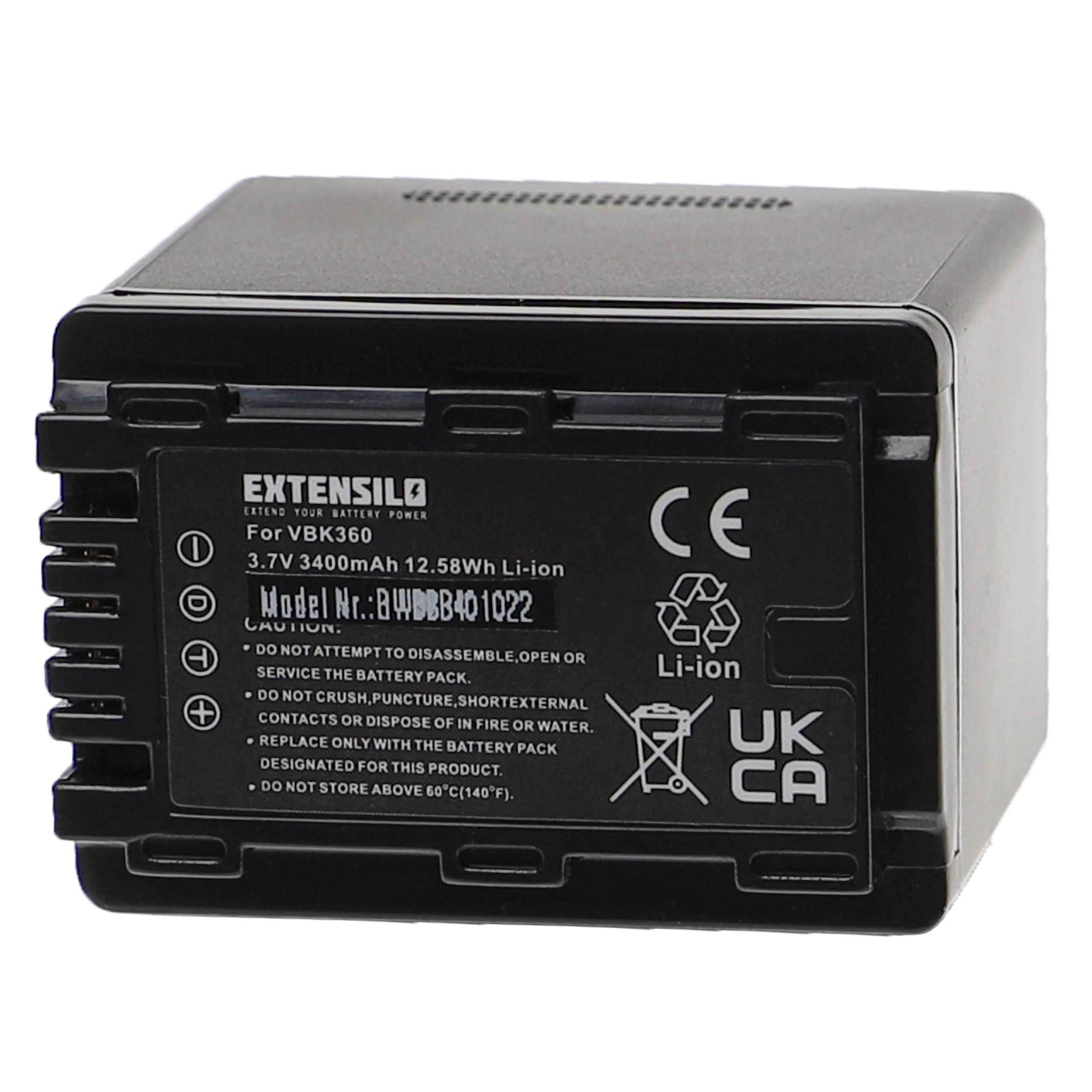 EXTENSILO kompatibel mit Panasonic 3400 Akku Kamera, - Li-Ion SDR-T50K, SDR-T55 3.7 Volt