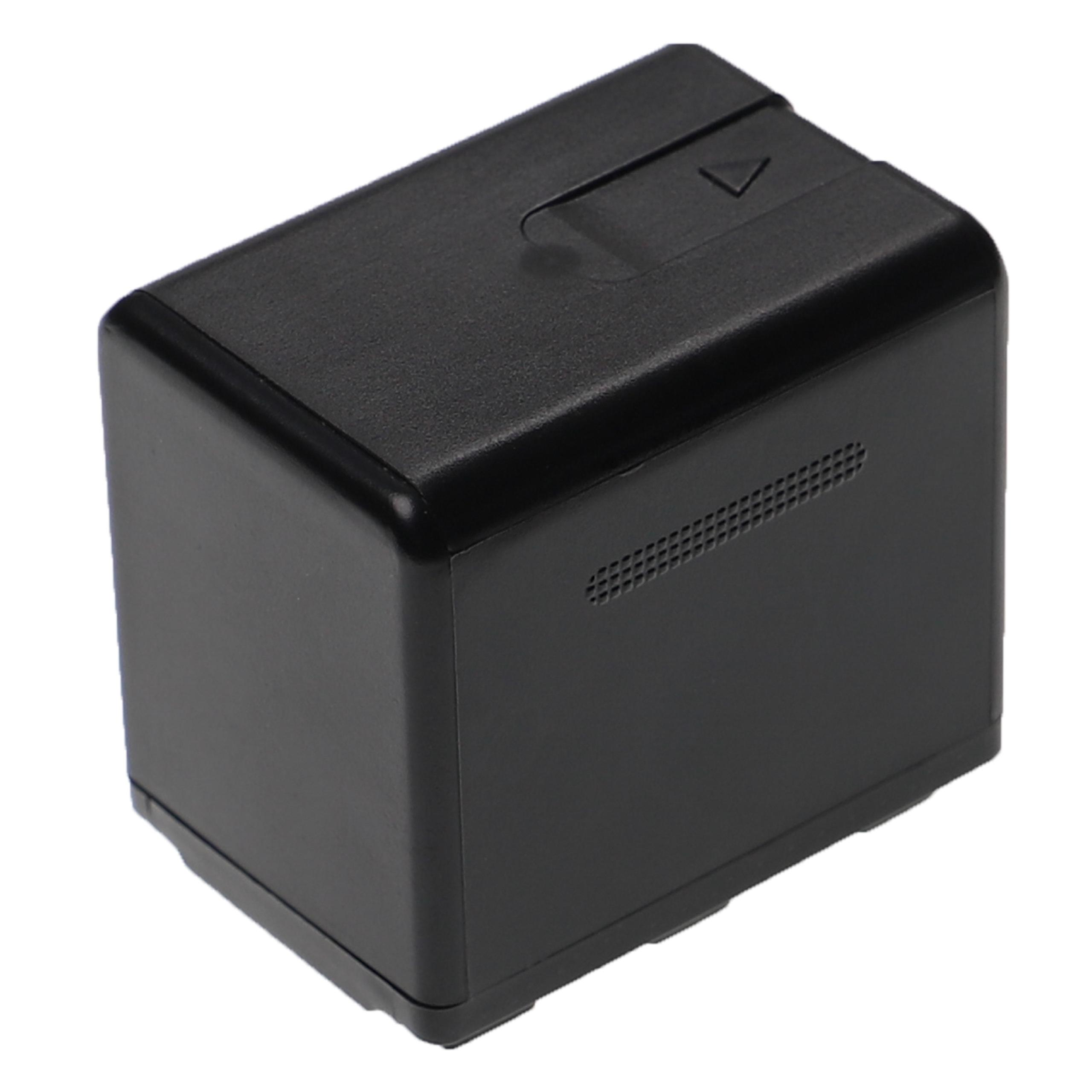 Ein schwarzes, rechteckiges Batteriepack mit Lüftungsschlitzen, vor weißem Hintergrund.