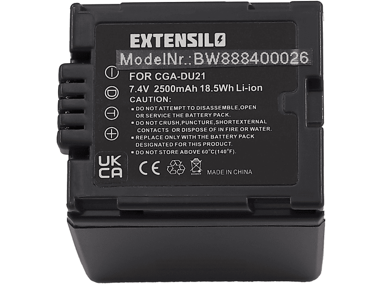 EXTENSILO kompatibel mit Li-Ion PV-GS50, Volt, Akku 2500 Kamera, PV-GS50S, 7.4 NV-GS75EG - PV-GS120, PV-GS200, NV-GS90, NV-GS80, NV-GS70, Panasonic