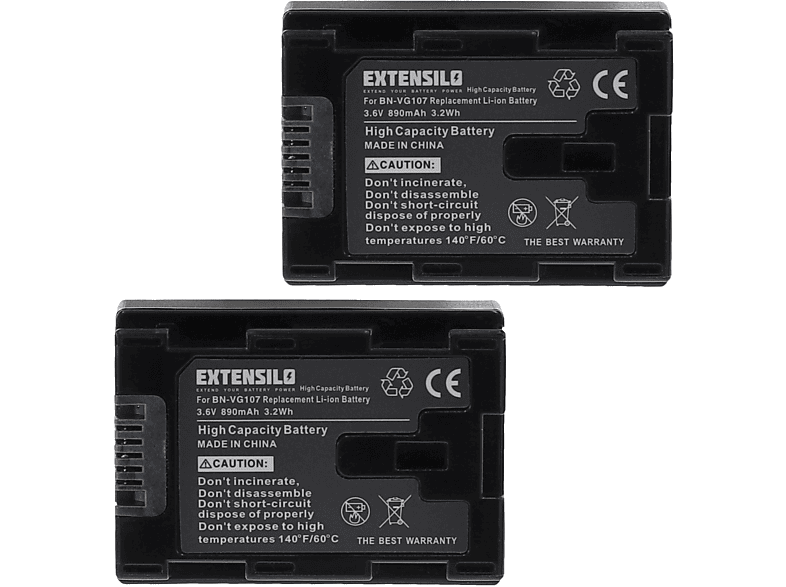 EXTENSILO kompatibel mit JVC GZ-MS215PEU, GZ-MS215SEU, GZ-MS215BEU, GZ-MS216BEU, GZ-MS216, GZ-MS216AEU Li-Ion Akku - Kamera, 3.6 Volt, 890