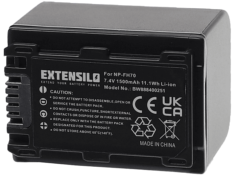 Akku 1500 mit DCR-SR82E, Volt, - DCR-SR82, 7.4 DCR-SR72E, DCR-SR82C DCR-SR80E, DCR-SR75E, Kamera, DCR-SR80, Li-Ion EXTENSILO Sony kompatibel