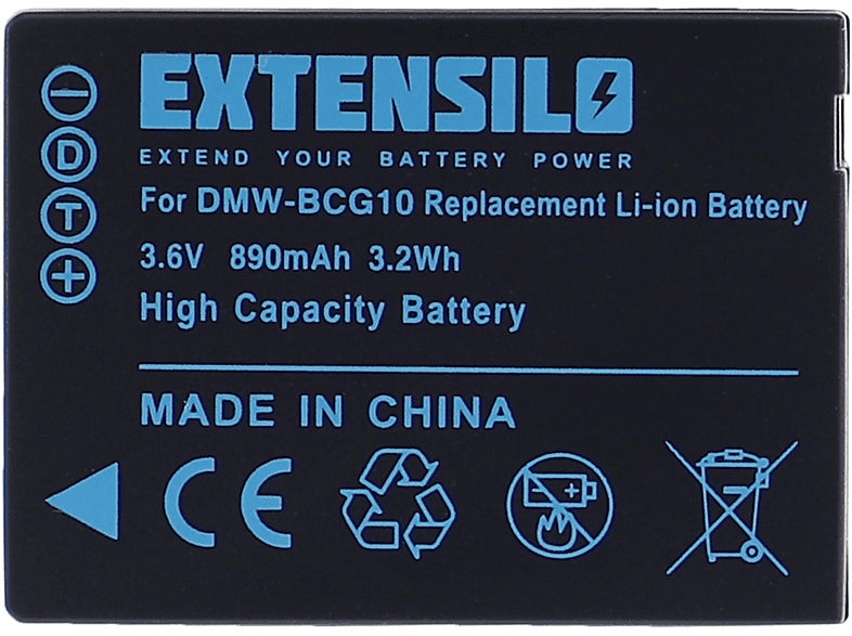 DMC-TZ9 Lumix Akku Panasonic mit DMC-TZ7, DMC-TZ8, DMC-ZS10, DMC-TZ31, DMC-TZ6, EXTENSILO 3.6 kompatibel Volt, - 890 Kamera, Li-Ion DMC-TZ36,