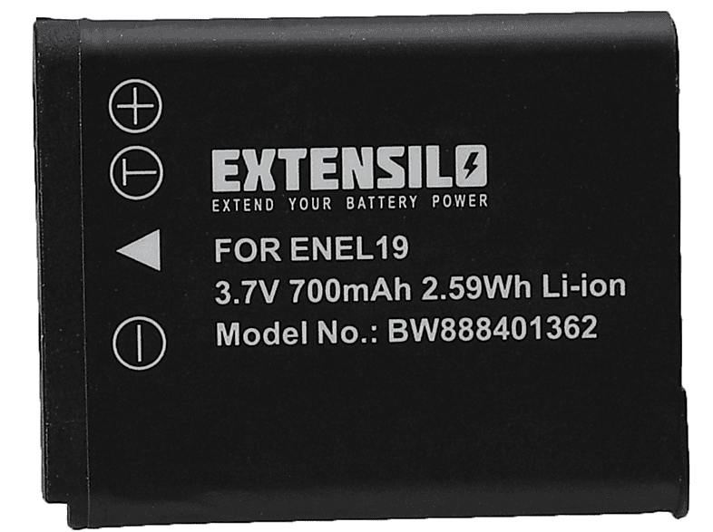 EXTENSILO Ersatz für Nikon EN-EL19 für Li-Ion Akku - Kamera, 3.7 Volt, 700