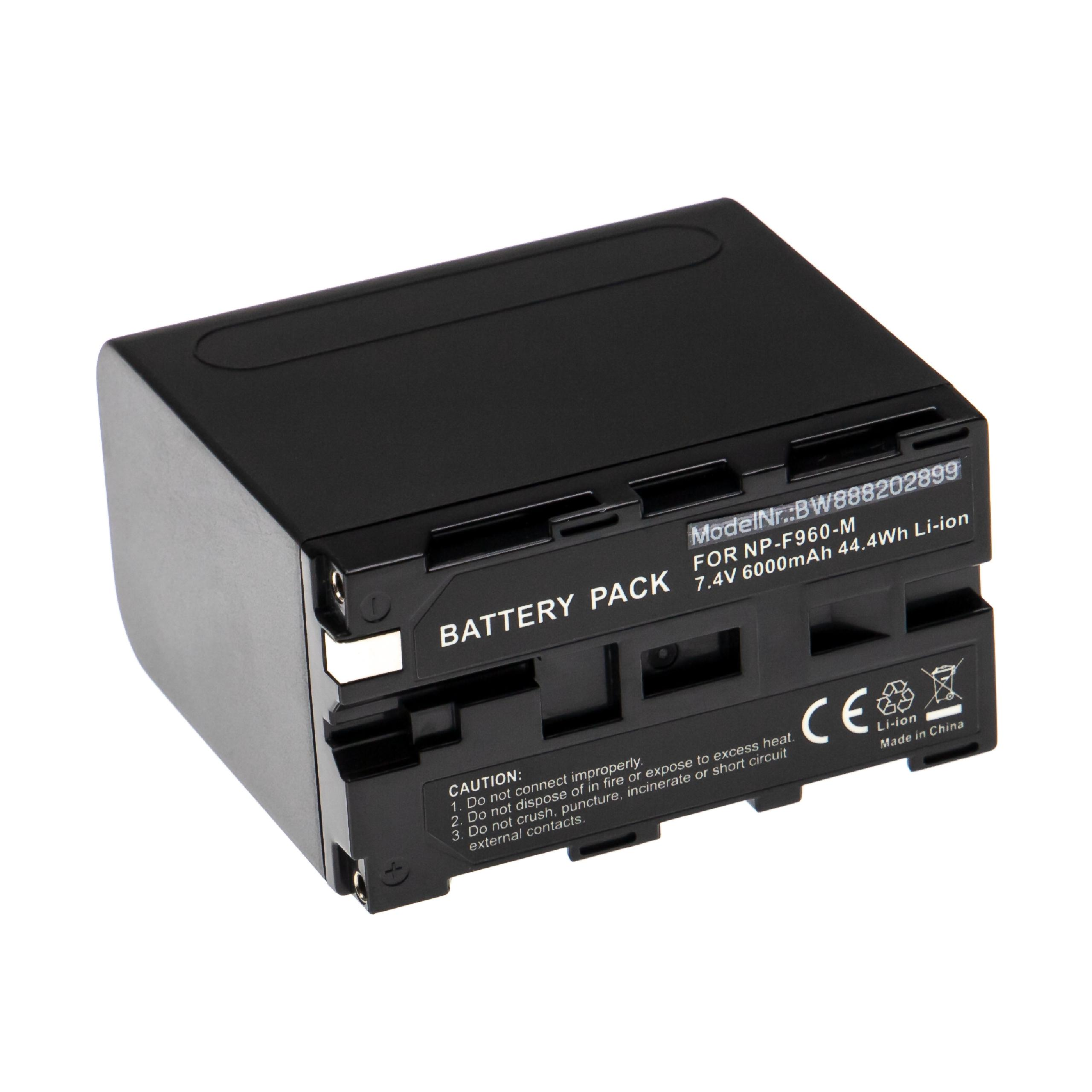 Schwarzes Batteriepack mit Text und Symbolen. Weißer Hintergrund. Enthält Vorsicht- und Sicherheitstext.