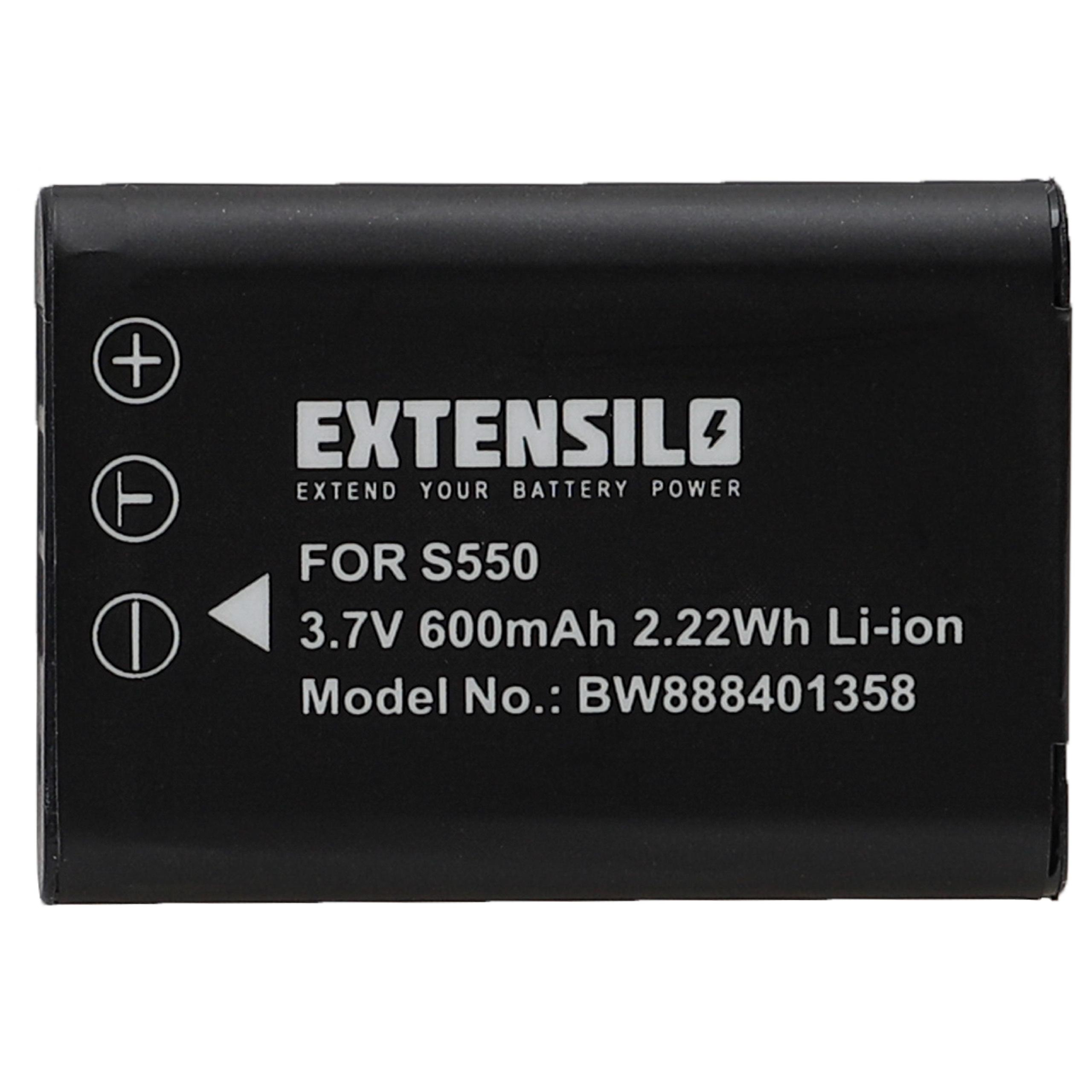EXTENSILO kompatibel mit Akku Li-Ion Optio W60, Kamera, Pentax M60, L50, 600 3.7 - Volt, M50, V20 S1, W80