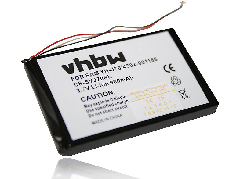 VHBW kompatibel mit YH-J70LW, Volt, Samsung - YH-J70 YH-J70JLW, 3.7 YH-J70SB, Akku 900 MP3, YH-J70JLB, Li-Ion