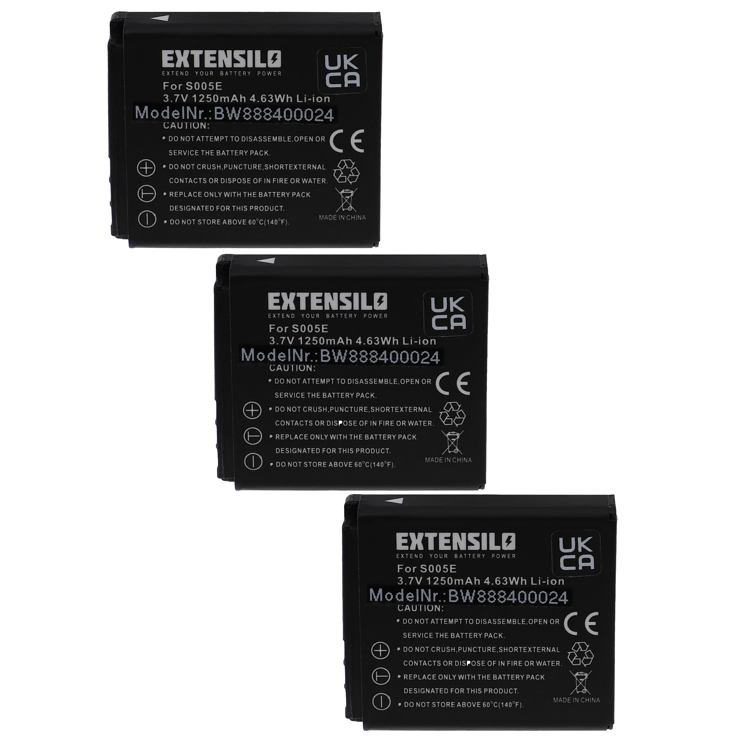 Drei schwarze Batterien mit weißen Etiketten. Jede enthält Warnhinweise. Weißer Hintergrund.