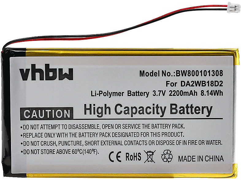 VHBW kompatibel mit Iriver H340, H320, H120, H110, H140 Li-Polymer Akku - MP3, 3.7 Volt, 2200