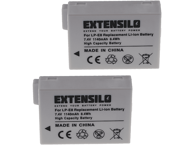 EXTENSILO Ersatz Kamera, Li-Ion Akku LP-E8 für Volt, 1140 - für 7.4 Canon