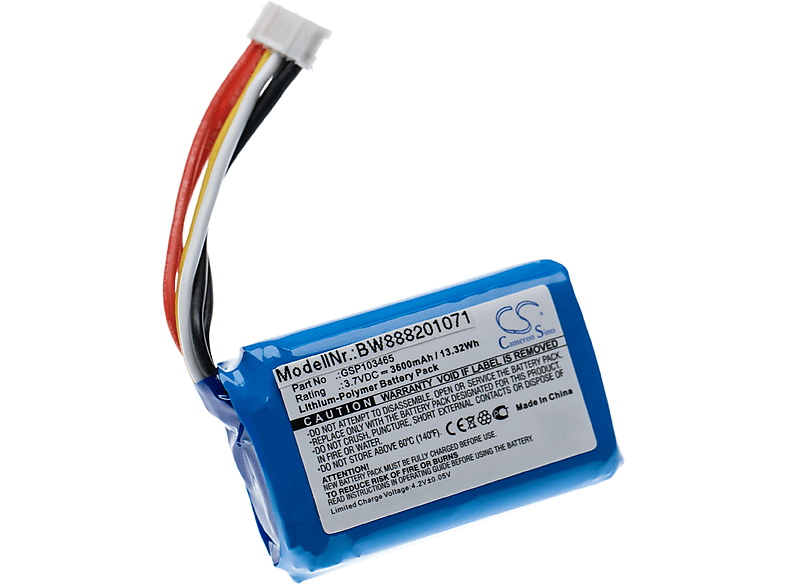 VHBW Lautsprecher, kompatibel 10 Volt, 3600 Link Akku 3.7 mit - Li-Polymer JBL