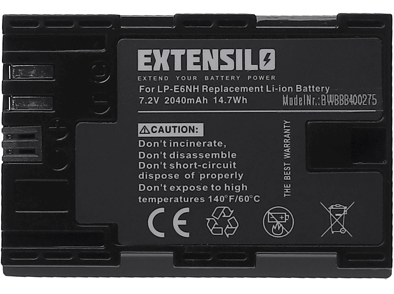 EXTENSILO kompatibel mit Canon EOS 80D, R, 90D, Ra, R5, R6, 7D Mark II, R5C, 7D Li-Ion Akku - Kamera, 7.2 Volt, 2040