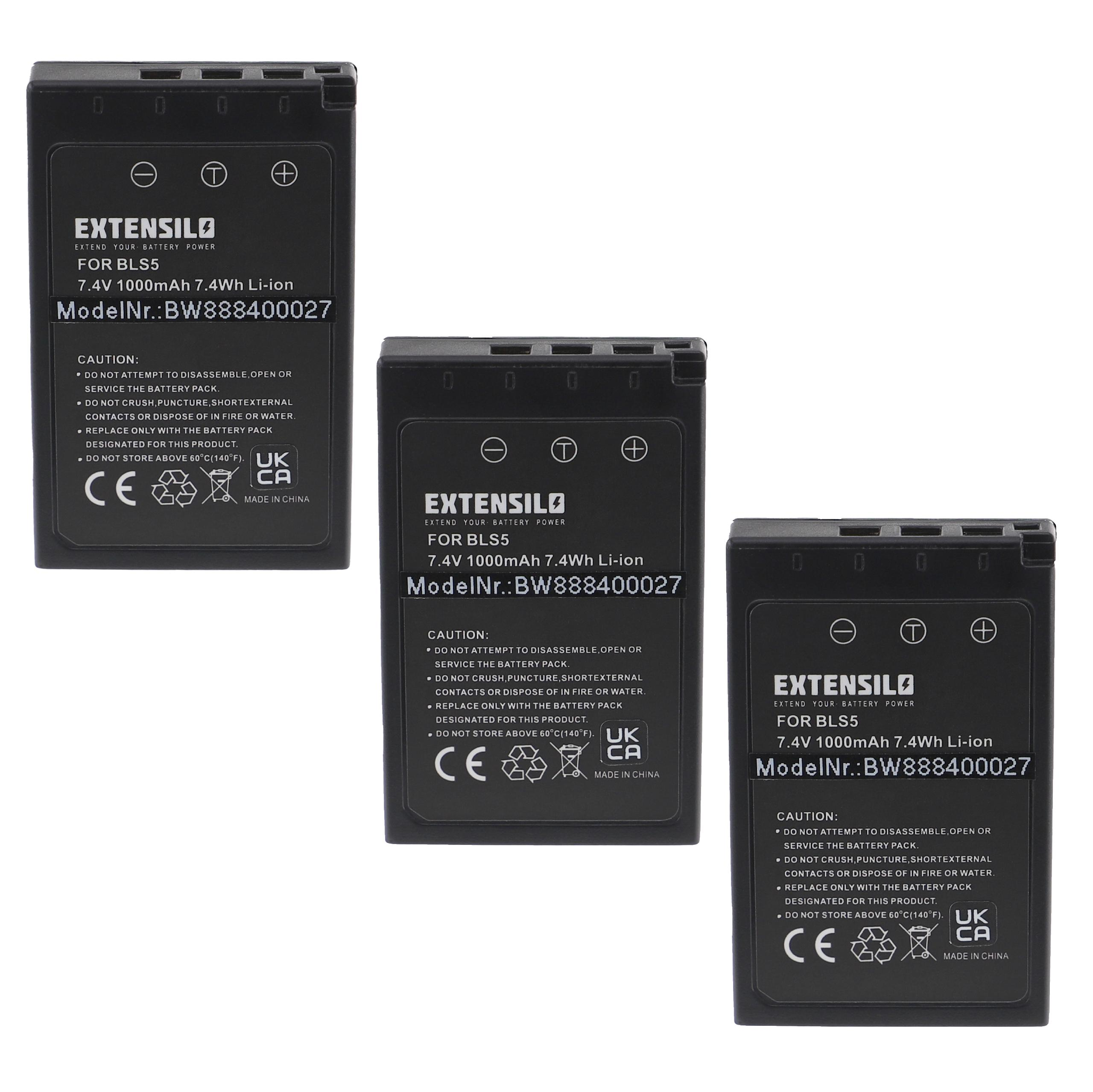 EXTENSILO kompatibel mit Olympus Pen - 7.4 Li-Ion 1000 Akku Volt, Kamera, E-PM1, E-PM2