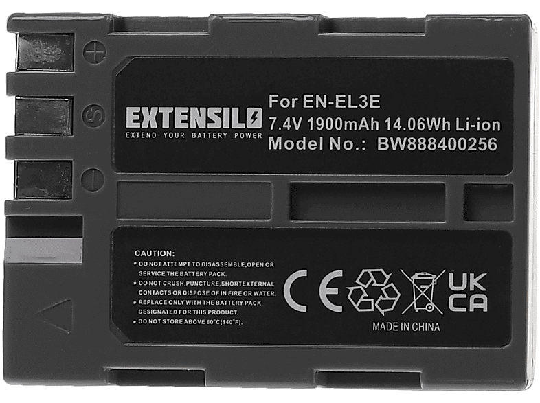 EXTENSILO Ersatz - EN-EL3e für Kamera, 7.4 Li-Ion 1900 Volt, Nikon Akku für