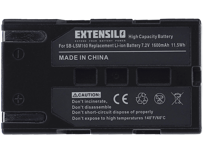 EXTENSILO kompatibel mit Samsung VP-D651, Li-Ion 1640 VP-D371W - VP-D453i, VP-D454, Akku 7.2 Kamera, VP-D455, VP-D453, Volt, VP-D451, VP-D455i