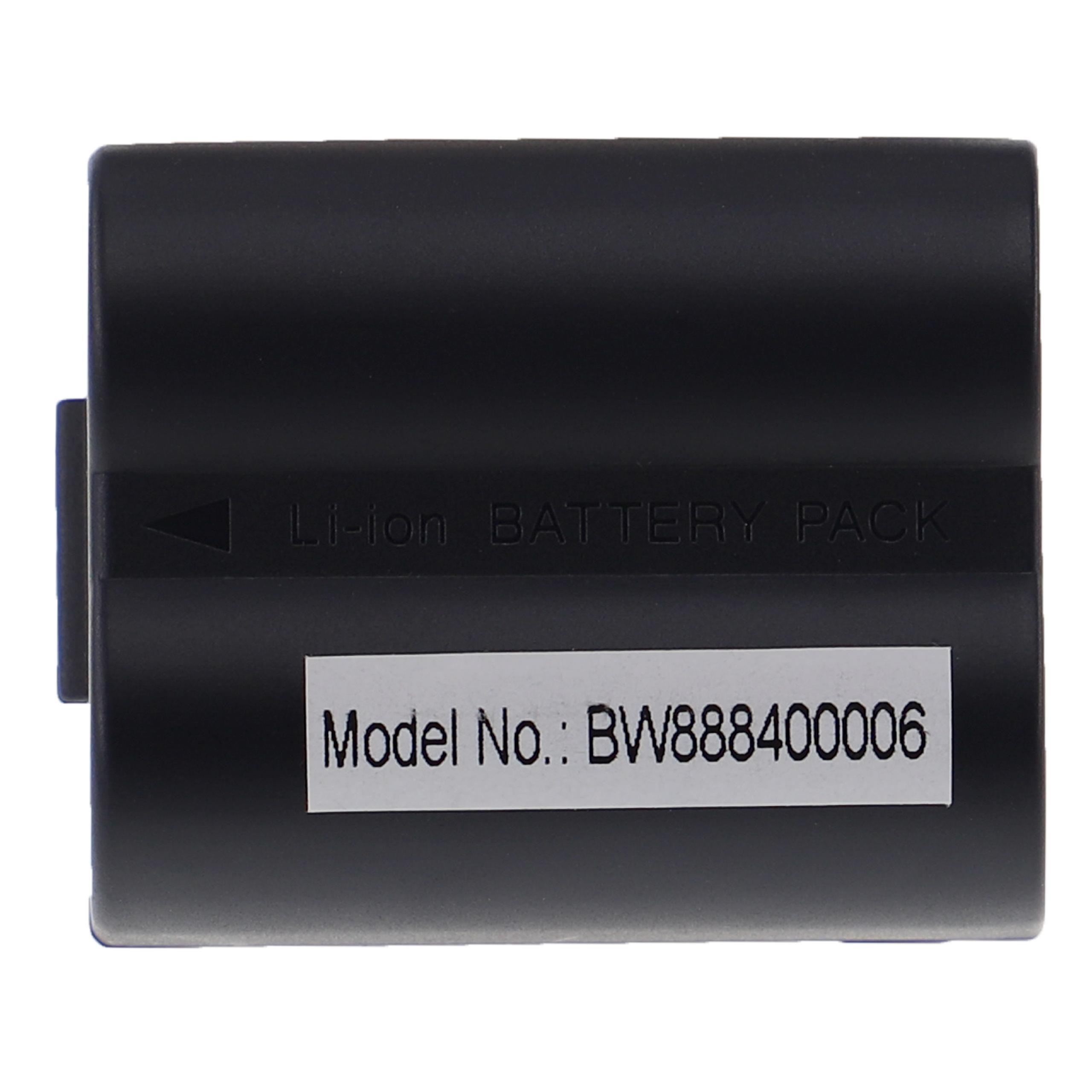 Schwarzer Akku mit weißem Etikett mit der Aufschrift: 'Li-ion BATTERY PACK' und Modellnummer.