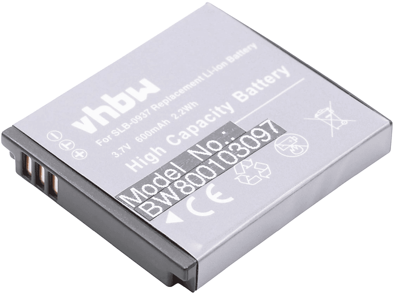 VHBW kompatibel mit Samsung Digimax PL10, NV4, L830, i8, CL5, L730, ST10, NV33 Li-Ion Akku - Kamera, 3.7 Volt, 600