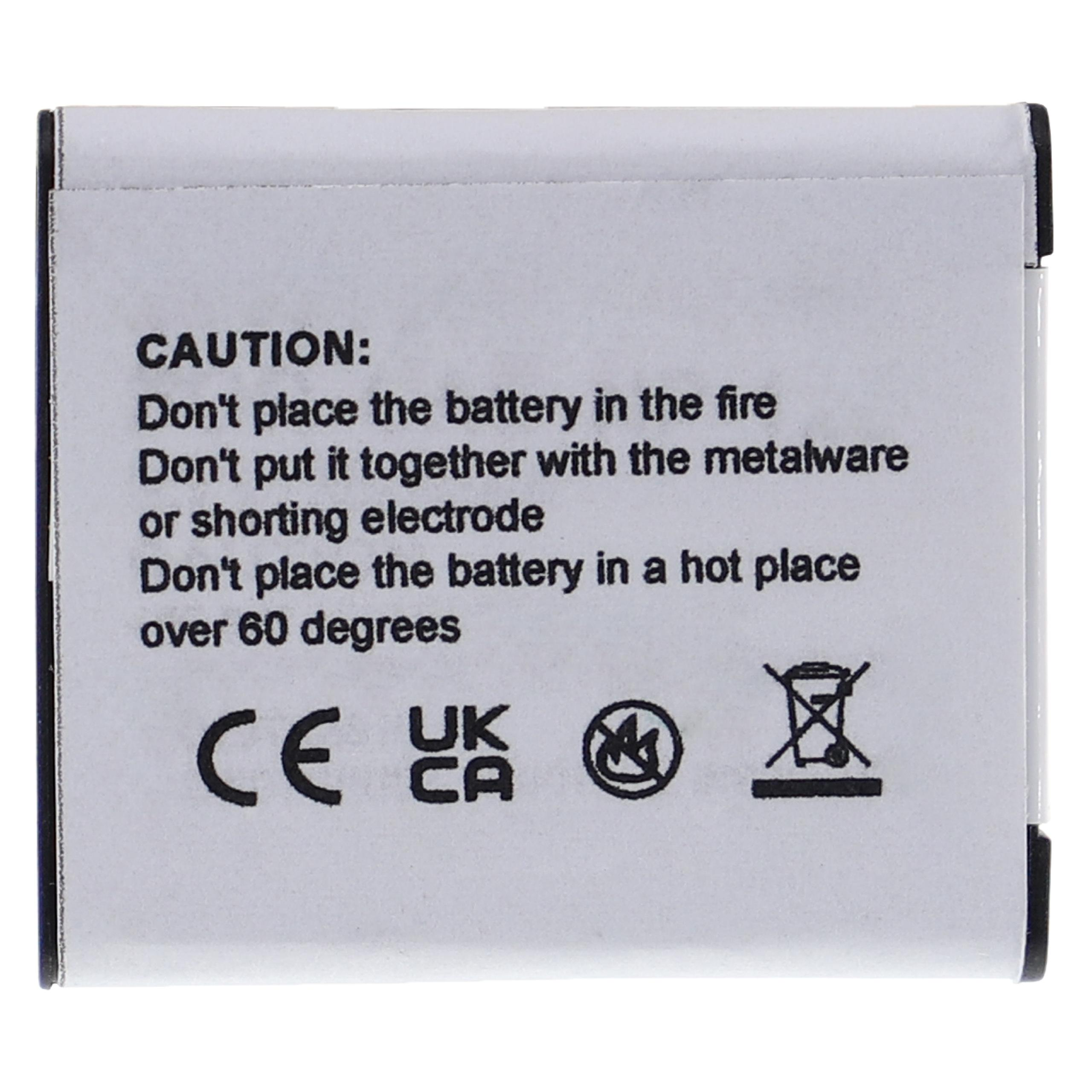 Weiße Batterie mit Warnhinweisen, CE-, UKCA- und Recyclingsymbolen auf der Vorderseite.