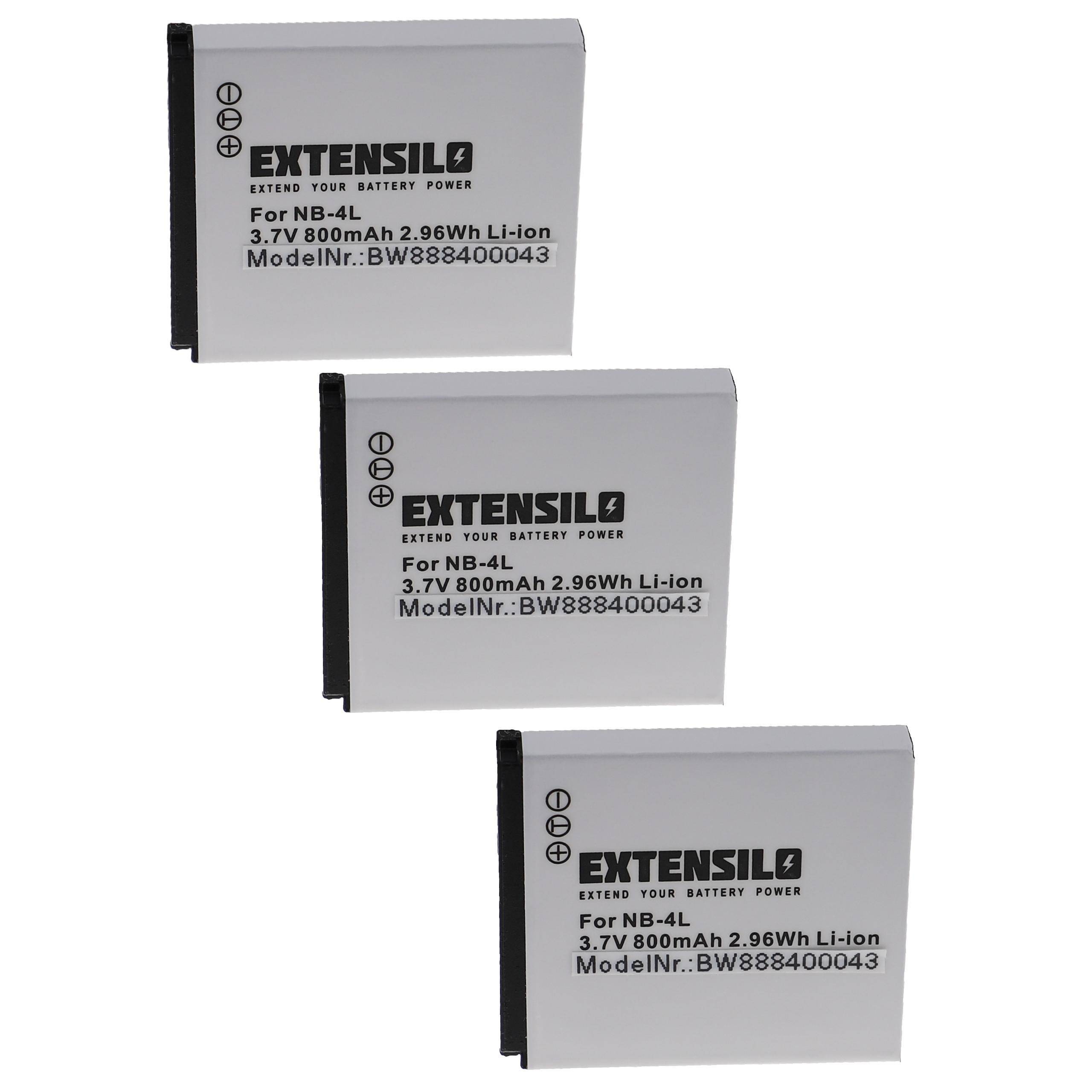 EXTENSILO kompatibel mit Li-Ion PowerShot SD300, 3.7 SD600, Volt, SD430, SD500, SD400, Akku 800 Kamera, Canon - SD450 SD630, SD200, TX1