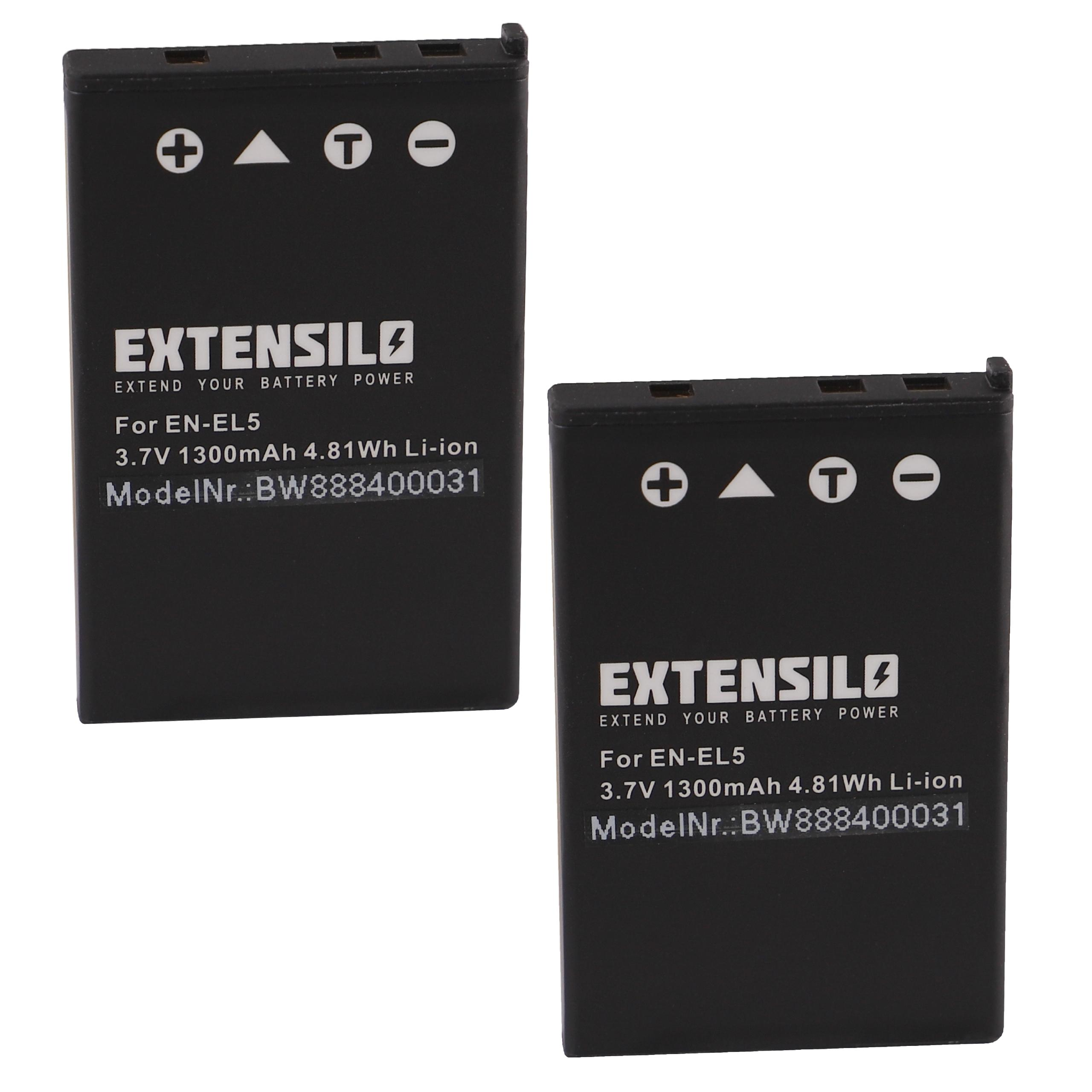 Zwei schwarze rechteckige Extensilo-Batterien. Text auf den Batterien. Weißer Hintergrund.