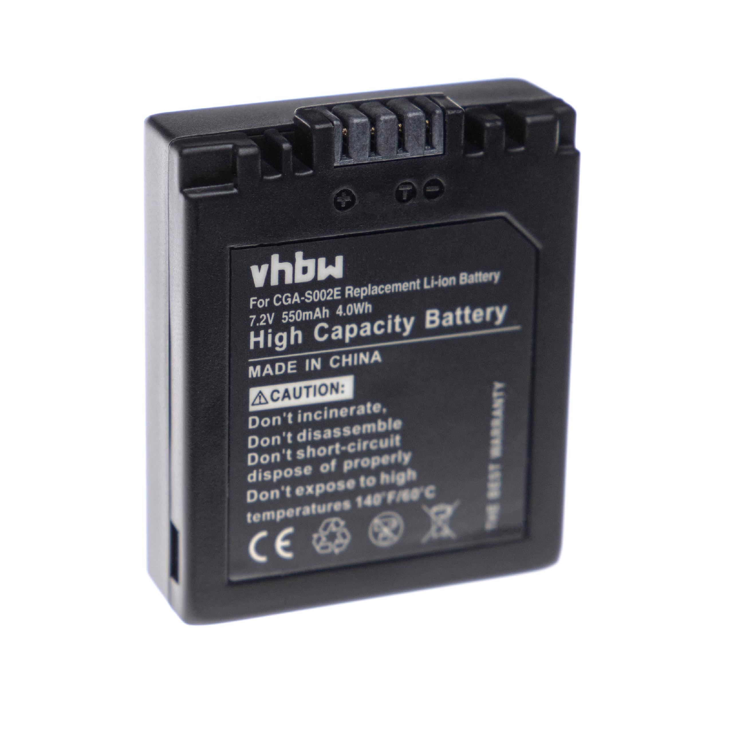 VHBW Ersatz für Panasonic CGA-S002A/1B, Volt, Li-Ion 550 für - CGA-S002E/1B, 7.2 Kamera, Akku