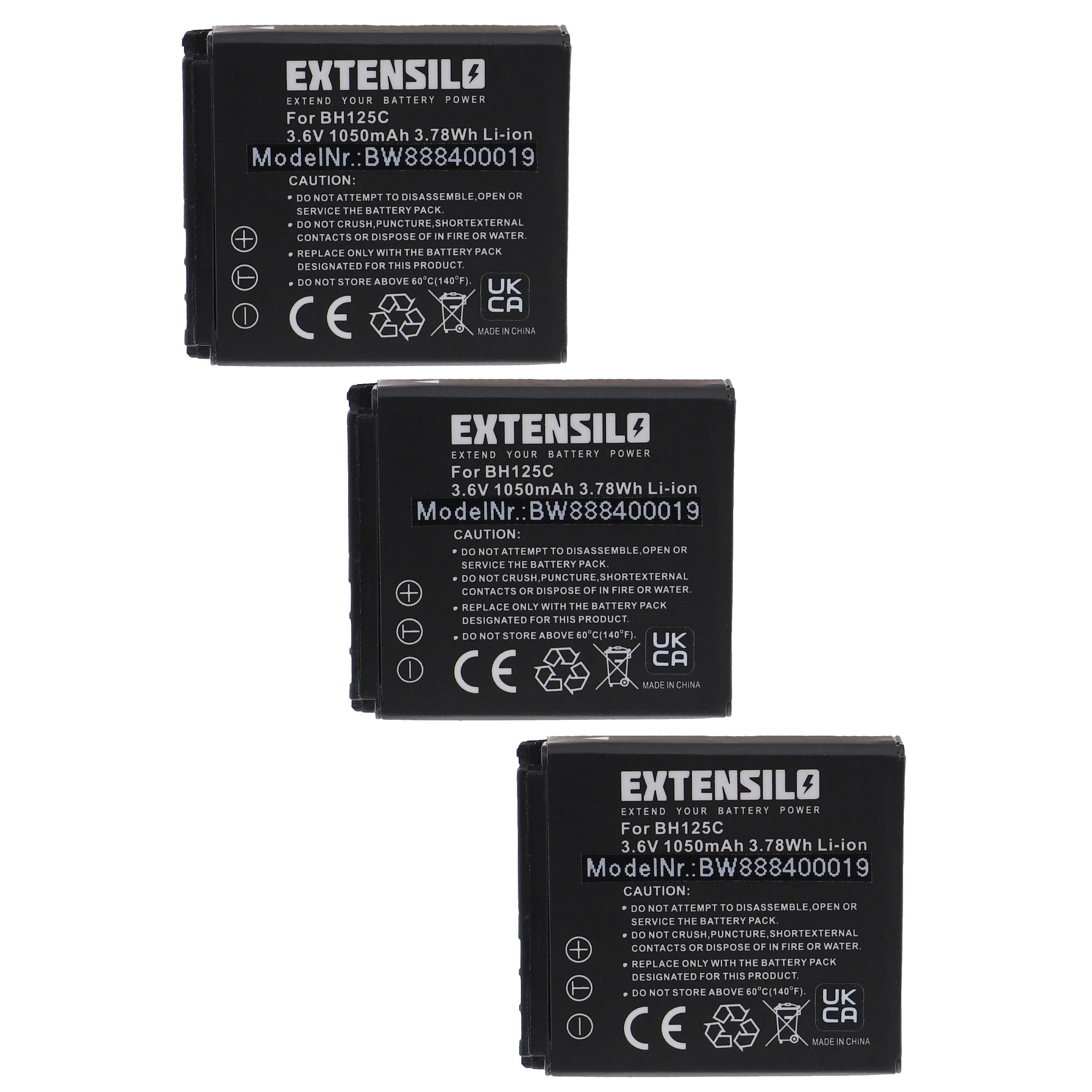 Drei schwarze Batterien mit Etiketten, weißer Hintergrund.