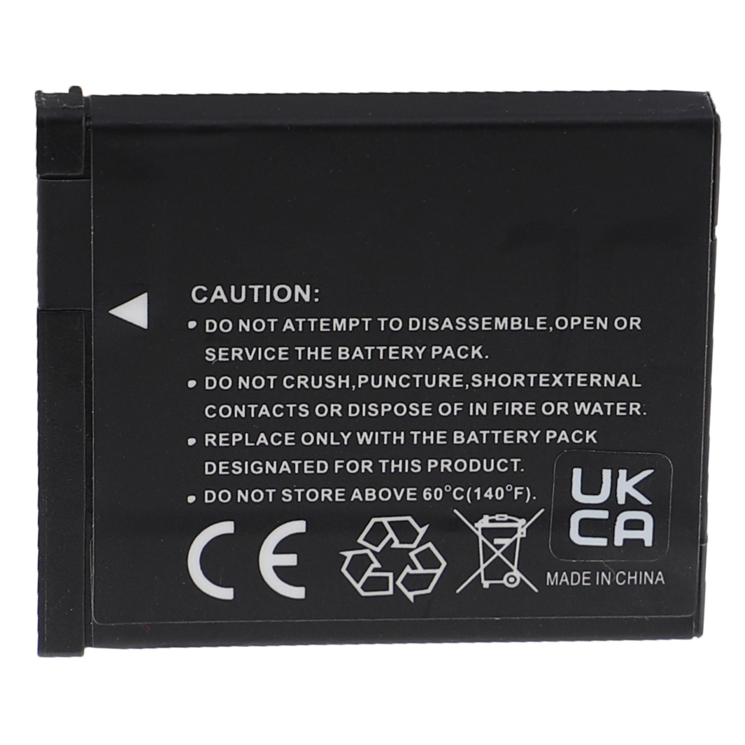 Schwarze Batterie mit Textetiketten und einem Recycling-Symbol. Enthält Sicherheitshinweise und CE-Kennzeichen.