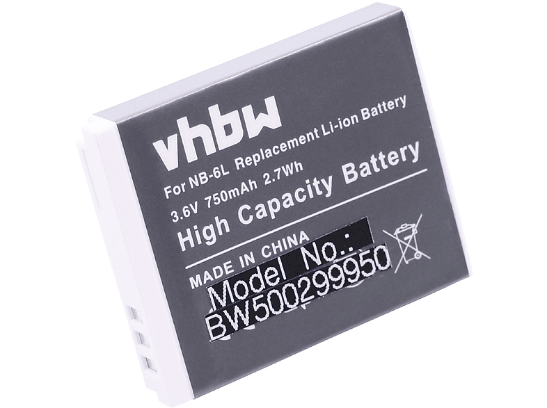 VHBW Ersatz für Canon mAh NB-6LH 3.6 Volt, 750 NB-6L, für Akku, Li-Ion