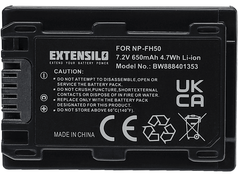 EXTENSILO kompatibel mit Sony HDR-XR105, HDR-XR105E, HDR-UX9E, HDR-UX19E, HDR-UX3(E), HDR-UX7(E), HDR-UX9 Li-Ion Akku - Kamera, 7.2 Volt, 650