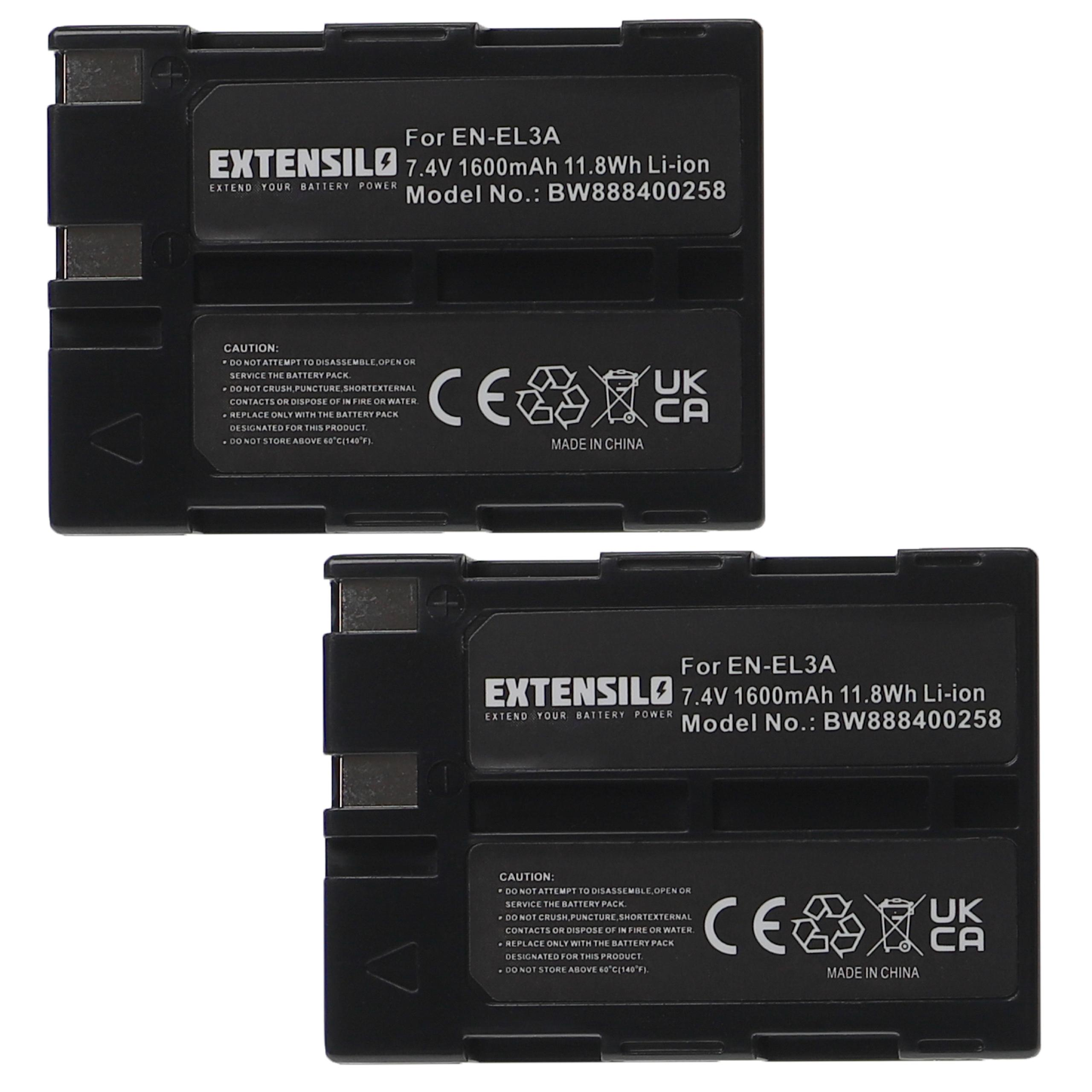 EN-EL3, für Ersatz EXTENSILO EN-EL3a 7.4 Li-Ion 1600 Nikon Volt, für - Akku Kamera,