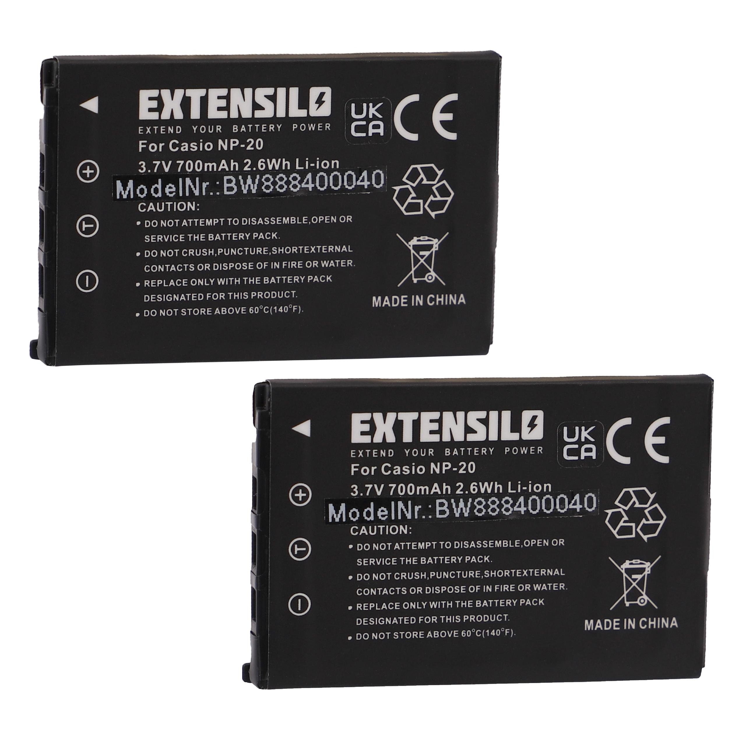 EXTENSILO kompatibel 3.7 Akku EX-S1PM, Casio EX-S23 EX-S100, EX-M1, mit EX-S20, EX-M2, EX-M20, Exilim EX-S2, Volt, - EX-S1, Li-Ion 700 Kamera