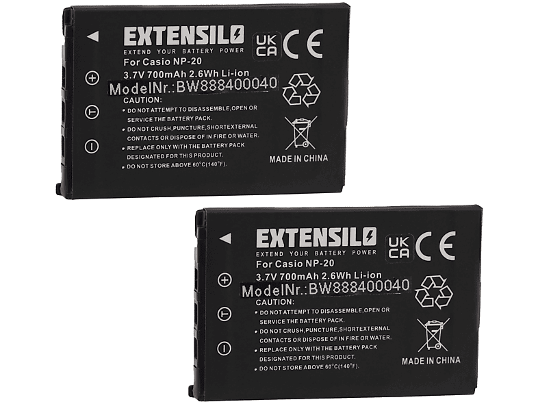 EXTENSILO kompatibel 3.7 Akku EX-S1PM, Casio EX-S23 EX-S100, EX-M1, mit EX-S20, EX-M2, EX-M20, Exilim EX-S2, Volt, - EX-S1, Li-Ion 700 Kamera