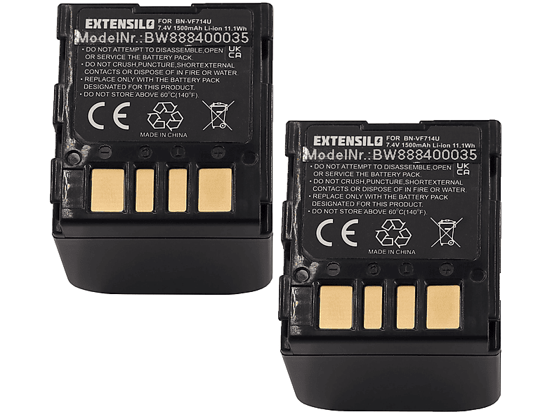 EXTENSILO kompatibel mit JVC 7.4 Akku GR-DF565 GR-DF540EX, GR-DF540, 1500 - Volt, GR-DF470, GR-DF450U, GR-DF520, Kamera, Li-Ion GR-DF550